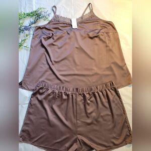 TORRID Satin Lace-Trim Cami & Elastic-Waist Shorts Sleep Set - Taupe (4X) NWT